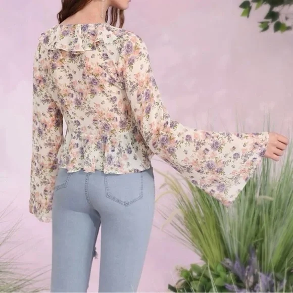 SHEIN Tie Front Floral Kimono - Picture 3 of 5